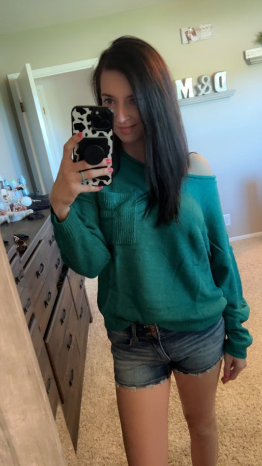 Off Shoulder Pocket Sweater